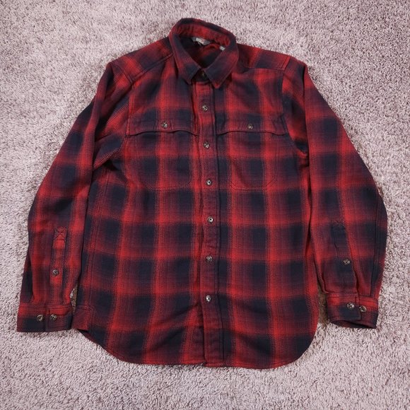 Royal Robbins Button Shirt Mens Small Long Sleeve Flannel Plaid Red Black Warm - Picture 1 of 13